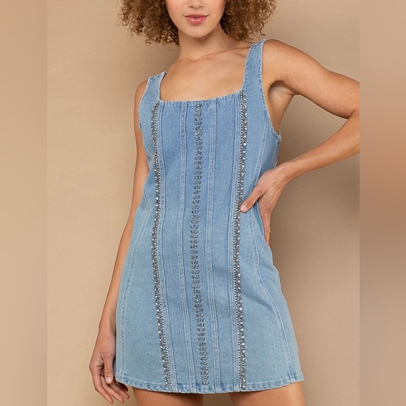 POL denim embellished dress - Picture 1 of 7